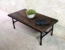 Furniture Pipeline Corvallis Industrial Rectangle Pipe Coffee Cocktail-Table Metal with Reclaimed Aged Wood Finish - CT1-BL/BL/BL