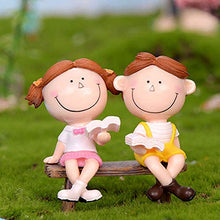 QULONG Ornamenti da Giardino Outdoor Ragazza Carina Ragazzo Coppia Sedersi Panchina Figurina Decorazione paesaggistica in Miniatura Fai da Te - Panchina Profonda