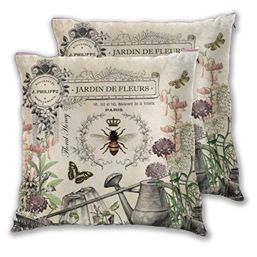 Set di 2 federe decorative per cuscini da giardino con api francesi, quadrate, per camera da letto e soggiorno