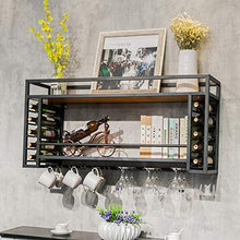 FMOGE Portabottiglie da Vino in Legno | Portabottiglie da Appendere in Metallo Nero | Portabottiglie da Vino Sospeso Cube | Mensole Galleggianti in Legno Mensola A Muro Home Decor