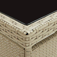 BIGTO - Tavolo da picnic per esterni, in rattan e vetro, decorazione bistrot beige, 80 x 80 x 75 cm