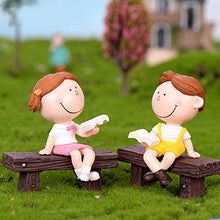 QULONG Ornamenti da Giardino Outdoor Ragazza Carina Ragazzo Coppia Sedersi Panchina Figurina Decorazione paesaggistica in Miniatura Fai da Te - Panchina Profonda