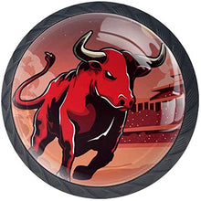 Bull Animal Fight Red Moon Building Pomelli per Porta Set di 4 Pomelli per Mobili Manopole per Cassetti Cucina Armadio Vetro