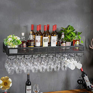 Portabottiglie da Parete con Supporto per Bicchiere da Vino Bar da Casa Creativo in Metallo Appeso Calice Portaoggetti Semplice Stile Industriale Retrò Robusto/Schwarz / 100×35 cm