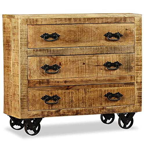vidaXL Legno Grezzo di Mango Credenza con 3 Cassetti Stile Industriale Artigianale con Ruote Pratica Elegante Cassettiera Madia Arredi Interni