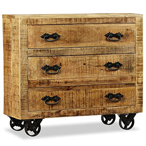 vidaXL Legno Grezzo di Mango Credenza con 3 Cassetti Stile Industriale Artigianale con Ruote Pratica Elegante Cassettiera Madia Arredi Interni