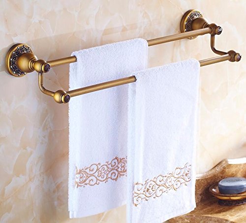 MBYW Portasciugamani Alto carico Portasciugamani Elegante da Bagno Mensola portaoggetti Porta Asciugamani, Materiale Rame, Doppia Striscia di Asciugamani, Stile Europeo, Bagno, mensola, 62 * 18 cm