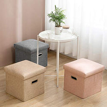 Tessuto Di Lino Pieghevole Contenitore Pouf Contenitore,imbottita Poggiapiedi Pouf Imbottito Sedia Sgabello,piccolo Contenitore Giocattolo Casella Per La Camera Da Letto Del Soggiorno Rosa 31x31x31cm