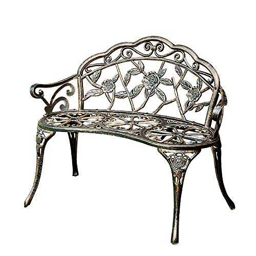 Panchina Da Esterno, Panchina Intagliata Con Rose Da Cortile Da Giardino Per Il Tempo Libero, Mobili Da Giardino Con Schienale In Ghisa Di Alluminio, Adatta Per Veranda / Balcone / Terrazza
