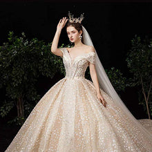 FTFTO Accessori per la casa Stylish Simplicity 2019 New Elegant Champagne Bride Dress Mesh Mesh Backless Trailing Tracing Shoulder Dress Large