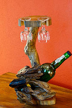 Kinaree - Portabottiglie in legno di radica, 41 cm, elegante e decorativo per 1 bottiglia e 2 bicchieri (naturale)