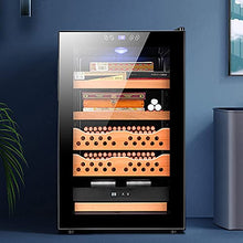 Humidor Acciaio Inox, Umidificatore per Sigari con 2 Ripiani Ed 2 Cassetto in Cedro, Igrometro Ed Luce LED, Termoelettrico, Porta in Vetro, 70 L, Nero