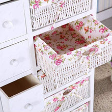 N/Z Armadietto da Comodino per Attrezzatura da Soggiorno Bianco Cassettiera a 5 Strati con cestini in Vimini (5 cassetti, 5 ripostigli in Vimini) Mobile da Bagno/Camera da Letto in Legno Bianco