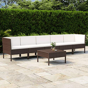 FAMIROSA Set Divani da Giardino 6 pz con Cuscini in Polyrattan Marrone-6783