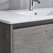Mobile Bagno Sospeso con Lavabo e Specchio Salvaspazio in Legno MDF e Ceramica Elegante (Grigio Rovere 80cm.)