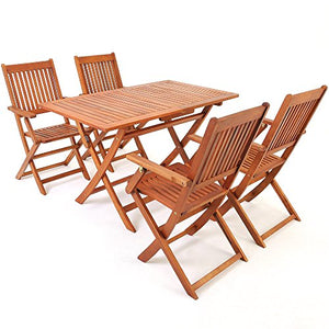 Deuba Set da Pranzo da Giardino 5 Pezzi Sydney Tavolo e sedie in Legno di Acacia Certificato FSC® terrazzo Balcone Patio