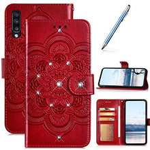 Robinsoni Custodia Compatibile con Samsung Galaxy A70 Cover Portafoglio Custodia Libro Flip Caso Pelle PU Antiurto Case Taccuino Cover Libretto Retro Caso Magnetica Case con Diamante Mandala, Rosso