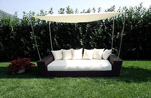 Milani Home s.r.l.s. Divano in Wicker Marrone con Cuscini E Parasole Beige Intreccio in Rattan Sintetico da Esterno
