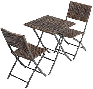 MUY Warmiehomy - Set di mobili da giardino in rattan, set da 3 pezzi, tavolo e sedie pieghevoli per esterni, per balcone, caffè, cortile, marrone, marrone