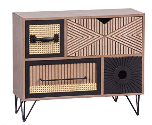 AD TREND-STAR Mobile Mobiletto in Legno MDF e Rattan 4 cassetti 37 x 12 x 21 cm