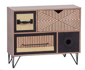 AD TREND-STAR Mobile Mobiletto in Legno MDF e Rattan 4 cassetti 37 x 12 x 21 cm