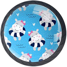 Ragazze dell'ippopotamo che nuotano acqua blu Pomelli per Porta Set di 4 Pomelli per Mobili Manopole per Cassetti Cucina Armadio Vetro