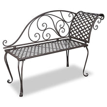 SHENGFENG Panca da giardino marrone antico, in metallo, panca da esterno, 128 x 46 x 88 cm