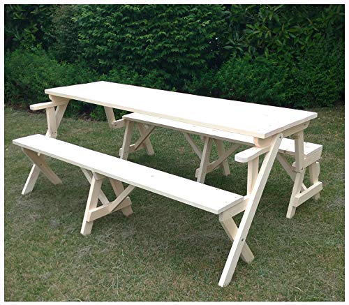 Tavolo da Picnic con Panche in Legno da Giardino Trasformabile in Una Panchina Singola 70 x 132 x 76h cm. Verniciata con impregnante Effetto Cera all'Acqua