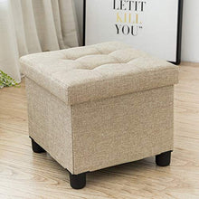 ZTCWS Lino Pieghevole di stoccaggio ottomano, Versatile Risparmiare Spazio Toy Box con Memory Foam Sedile 15 x 15 x 15 Pollici,C