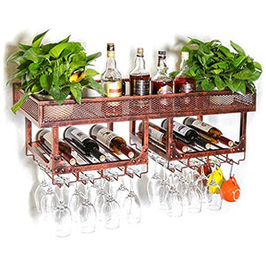 Wine Rack Portabottiglie da Parete Portabottiglie in Ferro da Vino Portabottiglie da Vino A Doppio Strato Rovesciato A Doppio Strato con Supporto in Vetro E Ripiano per Bar, Ristoranti, Cucine