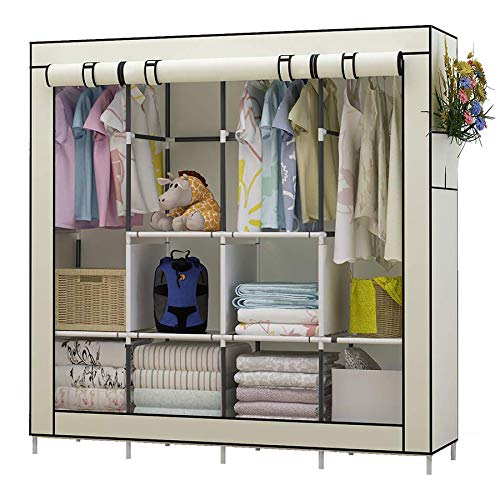 UDEAR Armadio Richiudibile Cabina Salvaspazio Guardaroba Non Tessuto Appendiabiti in Tessuto con Cerniera (Beige)