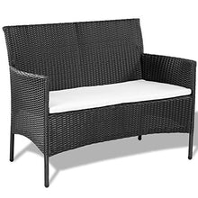 Set Salotto da Giardini in Poly Rattan Struttura in Acciaio Composto da Divano 2 Poltrone Tavolino con Piano in Vetro Cuscini Sfoderabili Ideale per Terrazzo Giardino Colore Nero
