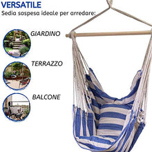 PiuShopping Sedia Sospesa da Giardino,con Supporto in Legno, a Righe Bianco Blu - 91x45x52h