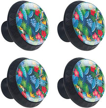 Palme tropicali Uccello rosso Tucano fiore Pomelli per Porta Set di 4 Pomelli per Mobili Manopole per Cassetti Cucina Armadio Vetro