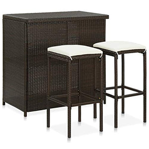 Tidyard Set da Bar da Giardino Esterno 3 pz in Polyrattan,Set Tavolo e Sedie da Bar Alti da Giardino in Rattan,Set Tavolo e 2 Sedie da Bar in Rattan per Esterno,Penisola da Gardino per Esterno