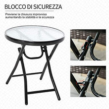 Outsunny Tavolo da Giardino Pieghevole in Metallo con Ripiano in Vetro e Blocco di Sicurezza, Φ45x50cm Nero