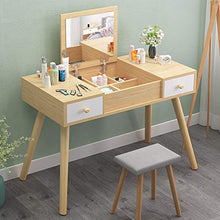 2-pollici-1 Specchiera Tavolo Cosmetici Con Sgabello Imbottito,Vanity Toeletta Da Trucco Con Flip Top Mirror,Multifunzione Scrivania Assemblaggio Facile,2 Cassetti-Naturale 100x45x112cm(39x18x44inch)
