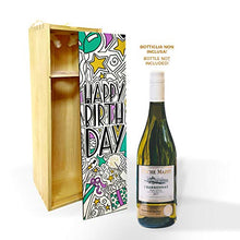 Cassa per Vino o Champagne, Wine Box Scatola Porta Bottiglie da Vino in Legno di Pino, Happy Birthday, cod Ali07