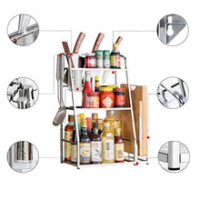 &ripiano di stoccaggio Scaffale di stoccaggio della cucina, tagliere del supporto della bottiglia di condimento Scaffale di stoccaggio dei rifornimenti della cucina dell'acciaio inossidabile -3 piani