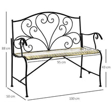 Outsunny Panchina da Giardino in Ferro, Panca da Esterno in Stile Vintage 2 Posti, 100x 50x88cm, Nero