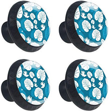 Lotus Leaves Frogs blu bianco Pomelli per Porta Set di 4 Pomelli per Mobili Manopole per Cassetti Cucina Armadio Vetro