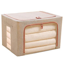 Abuky, contenitore pieghevole con coperchio e maniglie con cerniera, cesto portaoggetti con tessuto di lino, divisori rimovibili, contenitore multifunzionale per trapunte