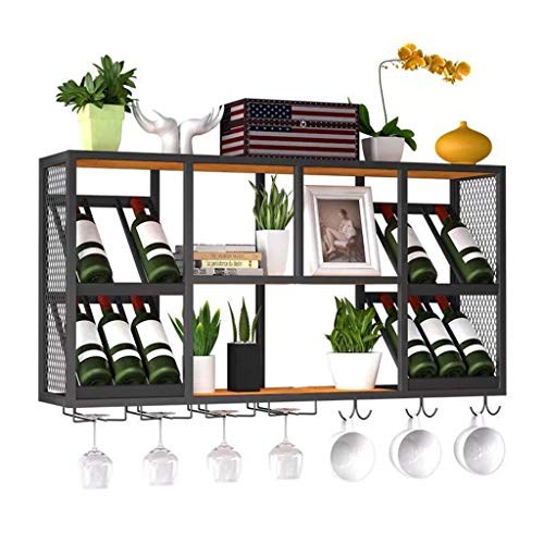 Porta Bottiglie da Vino Porta Bottiglie Parete Metallo Industriale, Portabicchieri Appeso Legno Portabottiglie per Vino Decorazione Parete Scaffale Vino, per Cucina/Bar/Ristorante, Nero Rack di