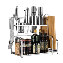 LYM &ripiano di stoccaggio Scaffali da Cucina, scaffale di stoccaggio condimento for Uso Domestico in Acciaio Inossidabile unità di scaffalatura Multifunzione -2 Strati Scaffale di Finitura
