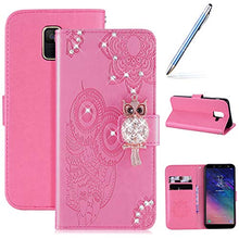 Robinsoni Custodia Compatibile con Samsung Galaxy A6 2018 Cover Folio a Fogli Mobili Cover Libro Pelle PU Case Taccuino Cover Portafoglio Custodia Libretto Retro Flip Caso Gufo in Rilievo Cover,Rosa