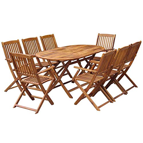 Set da Pranzo Pieghevole da Giardino, Tavolo da Pranzo Ovale in Legno di Jarin per Garden Courtyard Patio Terrace Café, 1 Tavolo + 8 Sedie