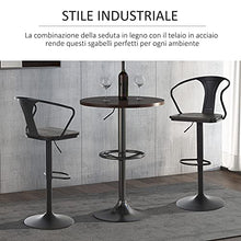homcom Set 2 Sgabelli da Bar Girevoli, Acciaio Nero e Legno con Altezza Regolabile, Schienale e Braccioli 52x53x91-114cm