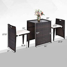 YRRA 3 PCS Outdoor Rattan Set da Pranzo Set da Patio Set di Conversazione del Patio Set di bistrot con tavolino in Vetro temperato Patio Sedia in Vimini Sedia mobili con Cuscini (Marrone)