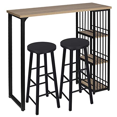 WOLTU Set Mobili da Bar Tavolo con 2 Sgabelli Alti Bancone per Cucina in Acciaio Legno BT26hei+BH130sz-2
