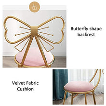 MYAOU Sgabello da toeletta con Seduta in Velluto con Struttura in Metallo Dorato, Schienale a Forma di Farfalla, sedie da Trucco per Cucina Camera da Letto, Rosa
